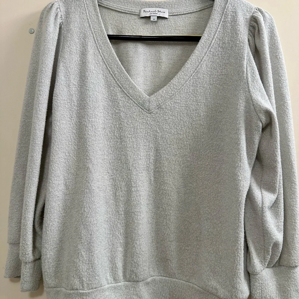 Michael Stars‎ Gabriella Brushed Knit Metallic Silver Womens Twee Sweater Size M